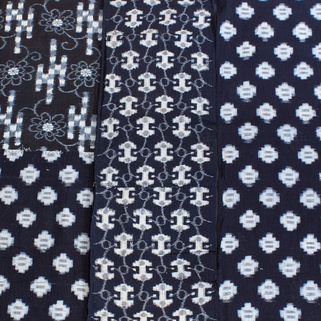 Japanese Antique (19th Century) Kasuri Indigo Futon Cover | 3 Panel Bed Cover, Duvet | Indigo, Resist Dye Cotton | Geometric, Floral Pattern