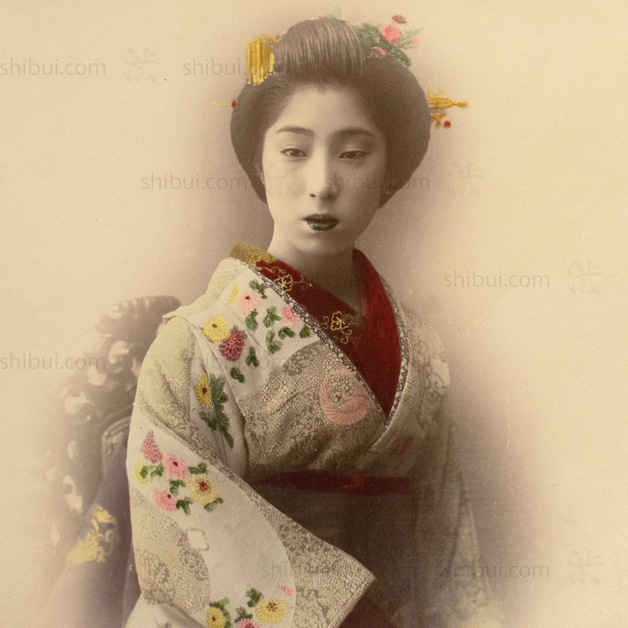Hand Tinted Antique Japanese Photography Of a Young Woman