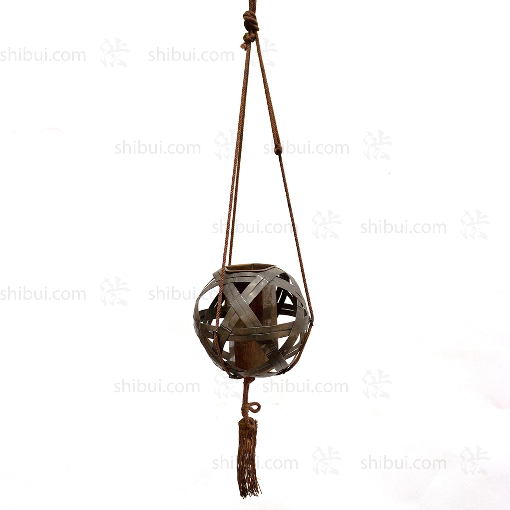 Japanese Antique Bronze Basket Hanging Vase