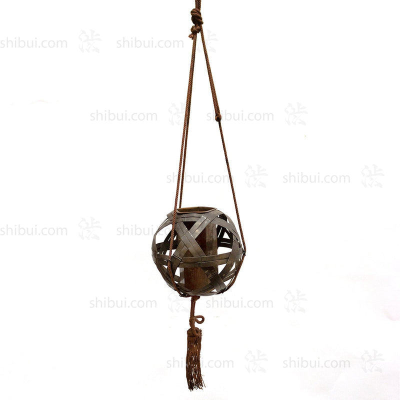 Japanese Antique Bronze Basket Hanging Vase