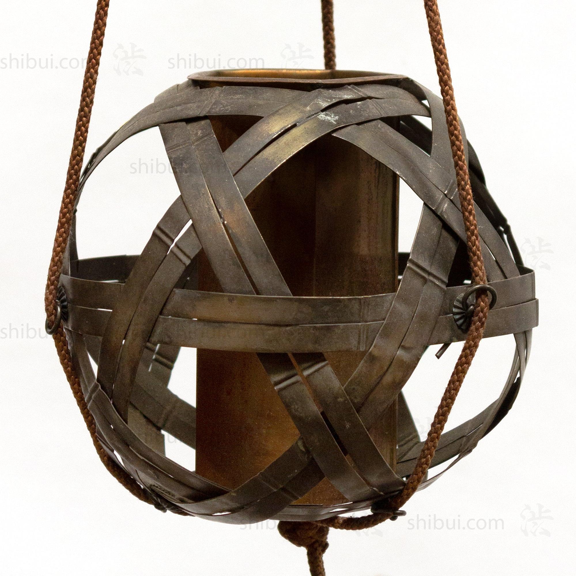 Japanese Antique Bronze Basket Hanging Vase