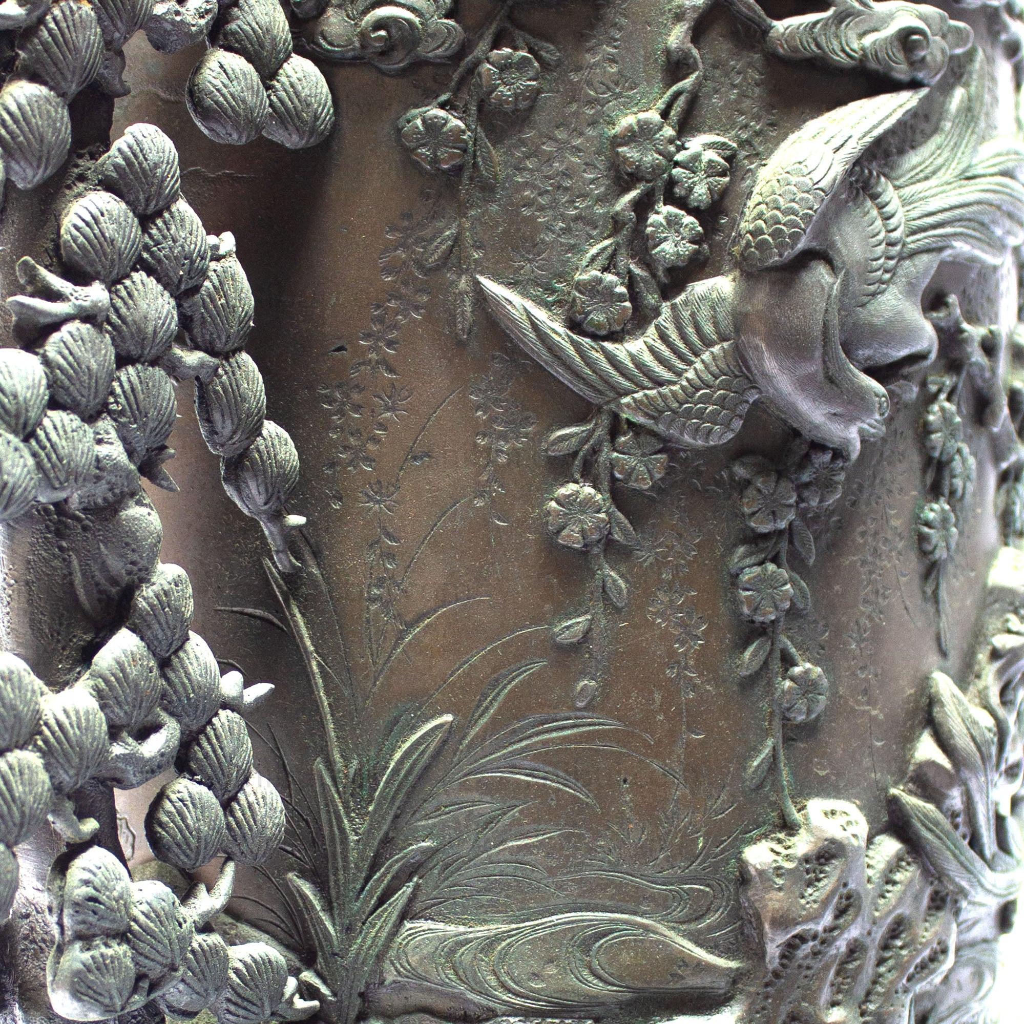 Multi-Part Japanese Bronze Ornate Temple Usubata Vase