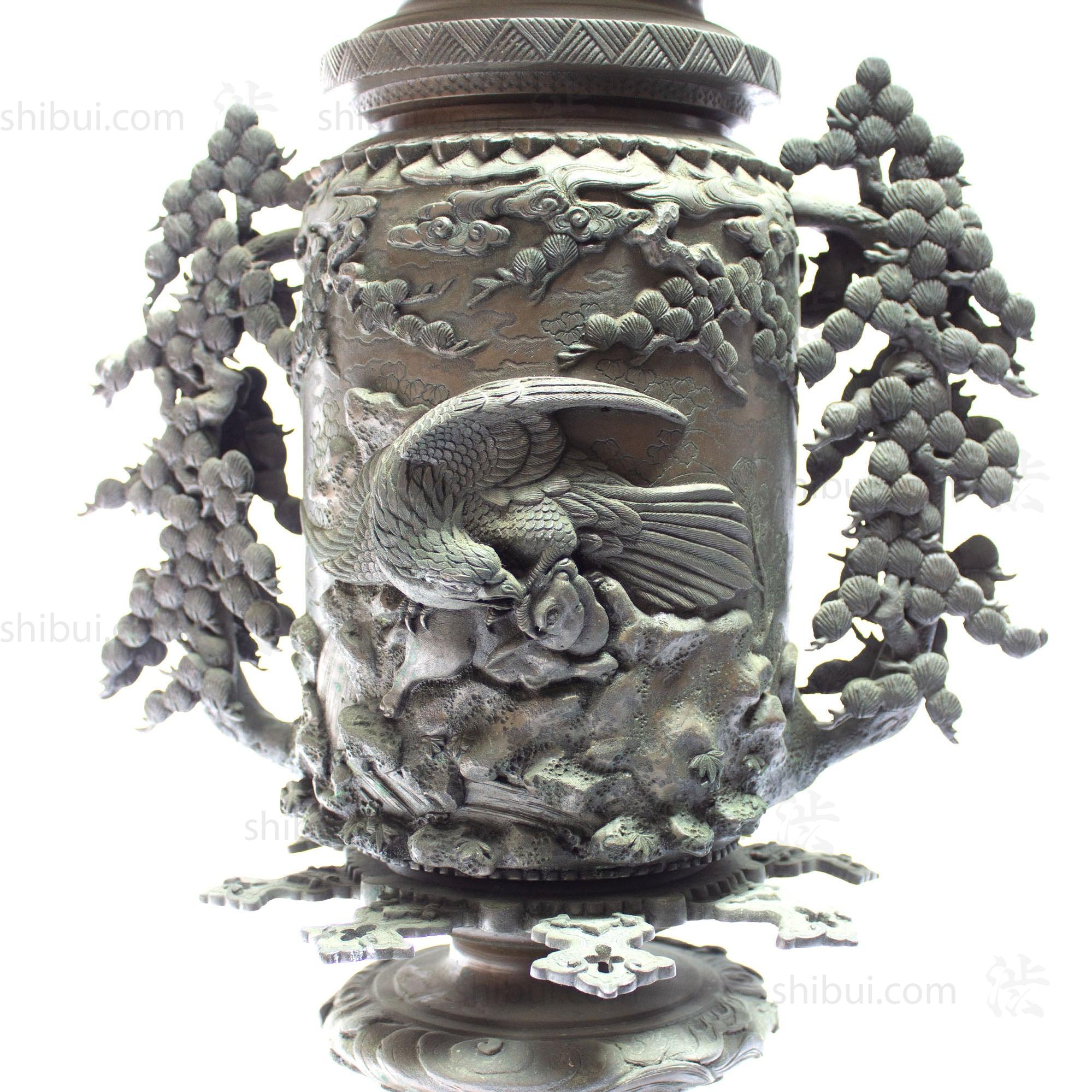 Multi-Part Japanese Bronze Ornate Temple Usubata Vase