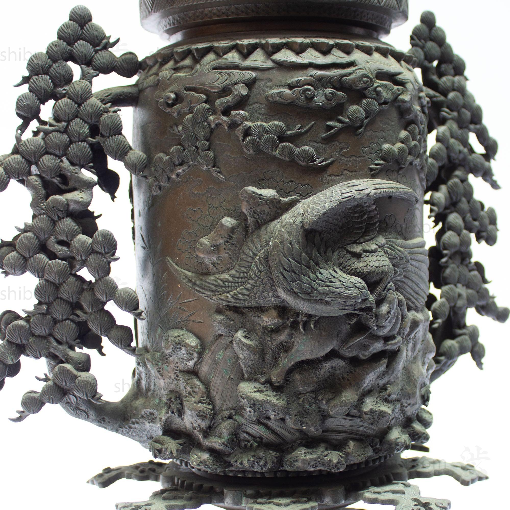 Multi-Part Japanese Bronze Ornate Temple Usubata Vase