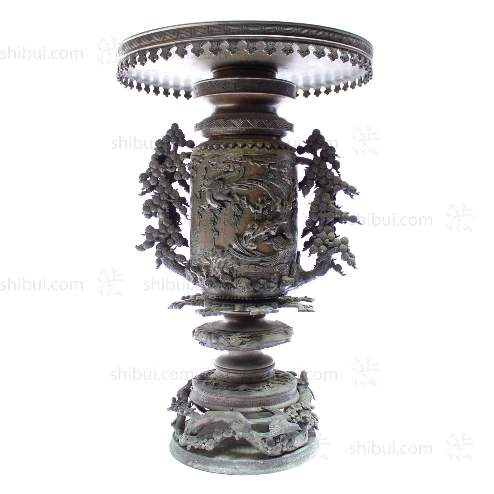 Multi-Part Japanese Bronze Ornate Temple Usubata Vase
