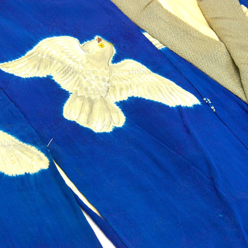 19th Century Hand Sewn Kimono with Pigeons