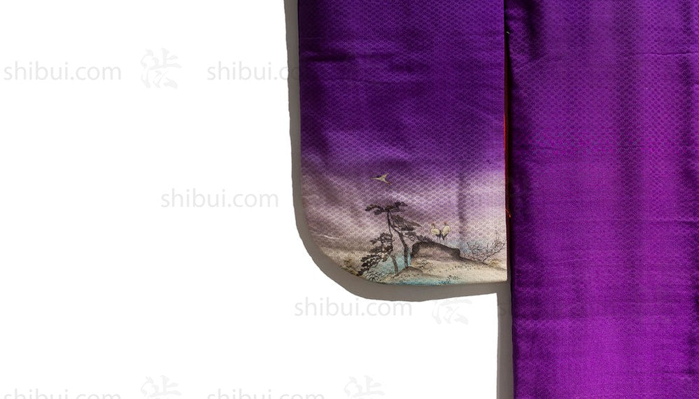 back left sleeve of kimono showing painted scene