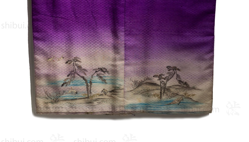 closeup of hemline with painted nature scene