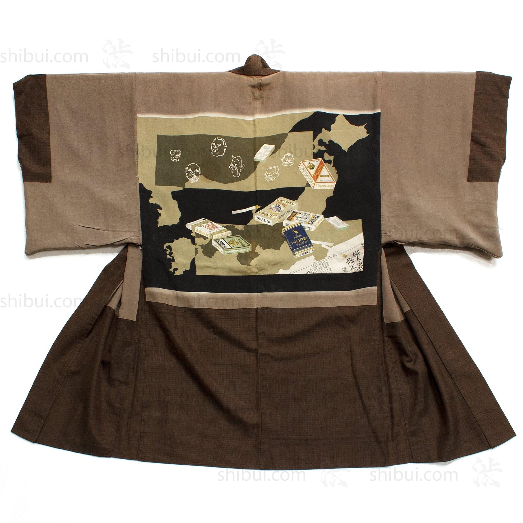 1930s Vintage Mens Propaganda Haori With Politicians and Map