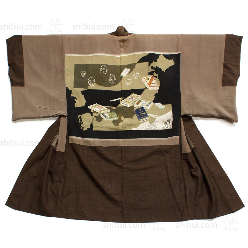 1930s Vintage Mens Propaganda Haori With Politicians and Map