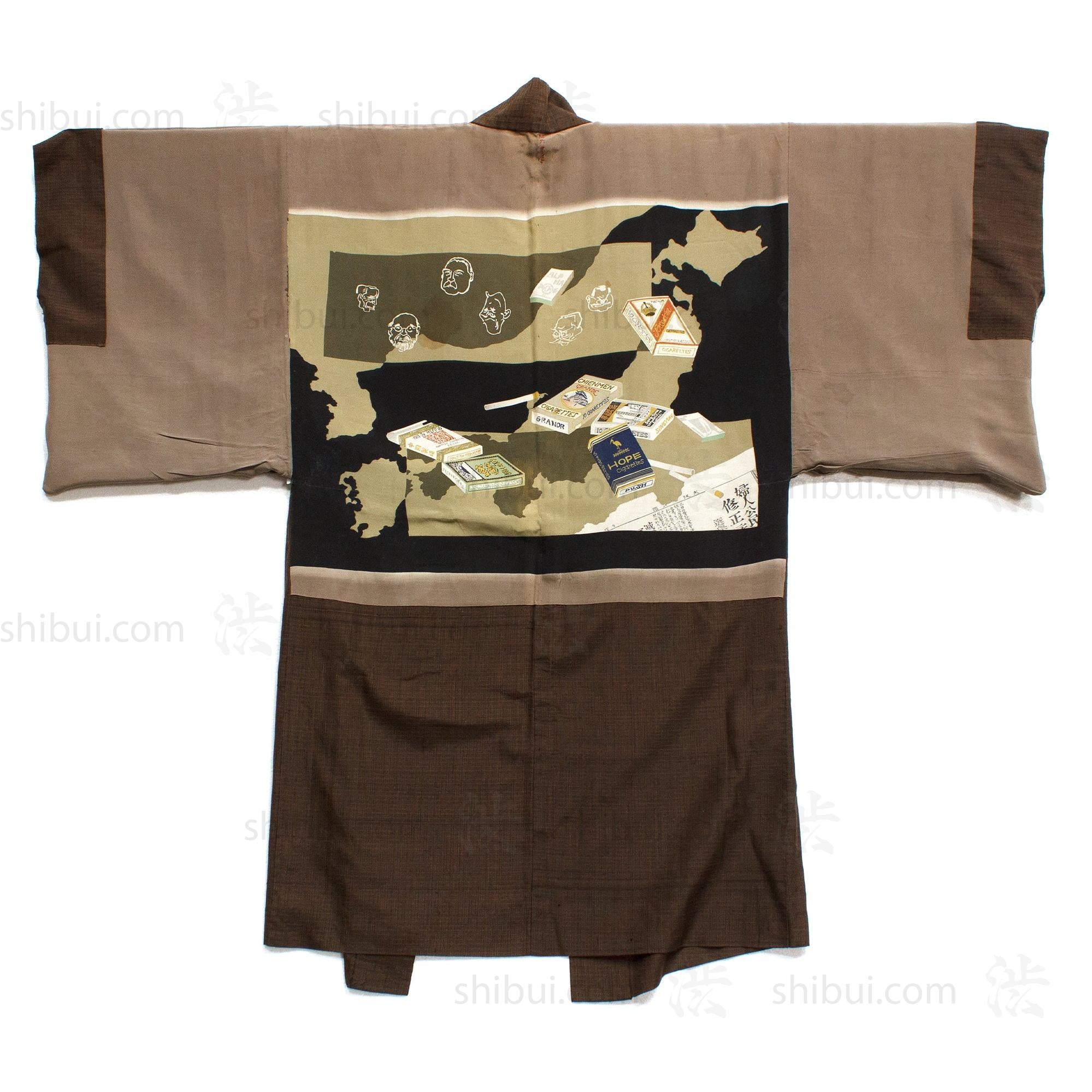 1930s Vintage Mens Propaganda Haori With Politicians and Map