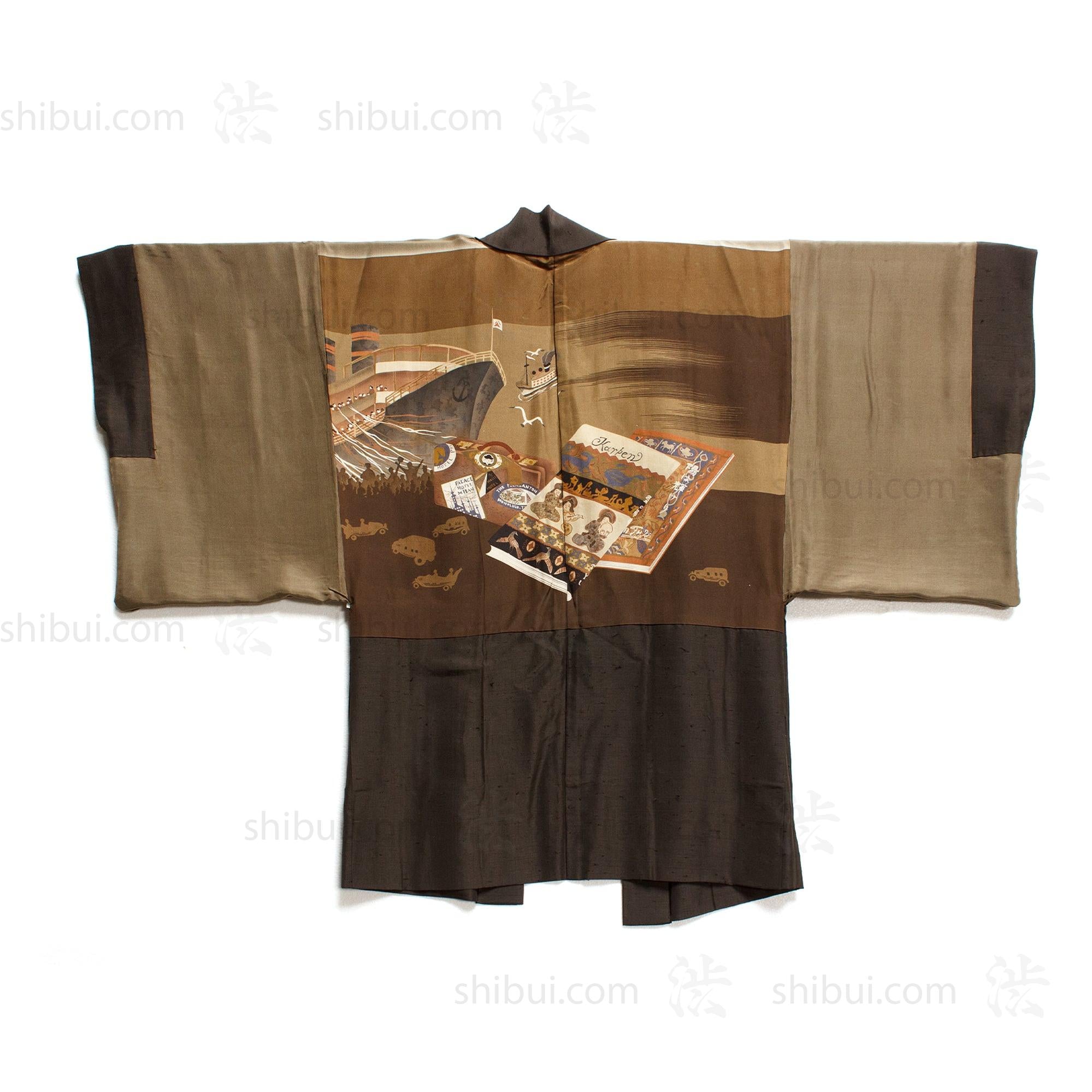 Art Deco -  Early 20th Century Mens Haori With Travel Motif