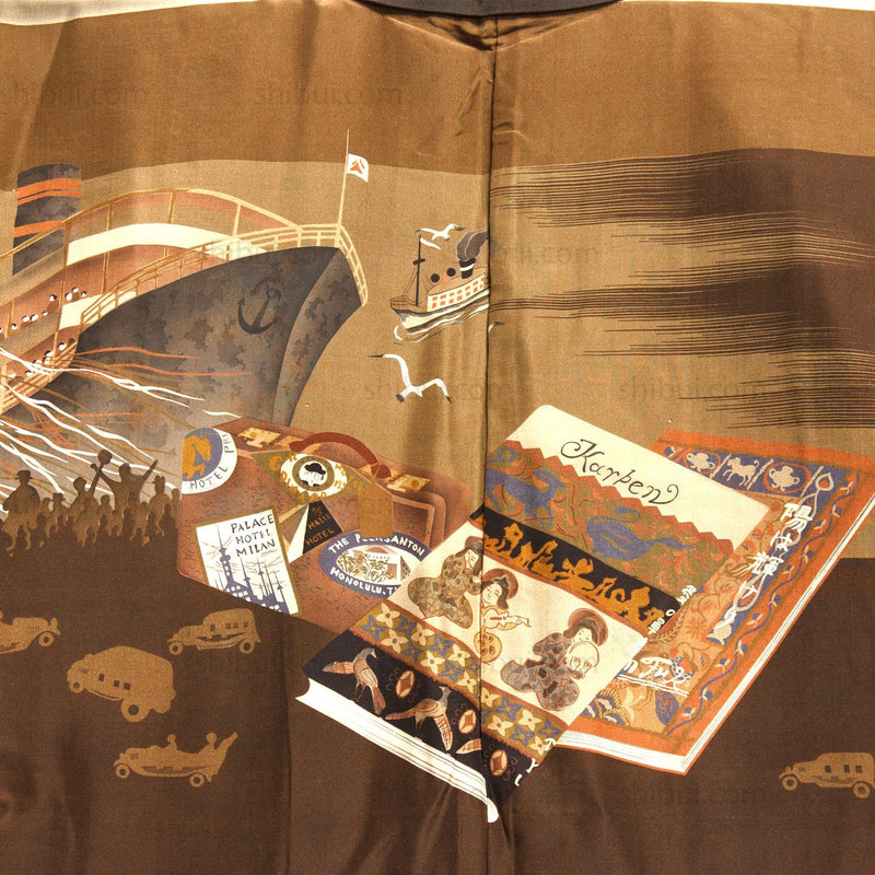 Art Deco -  Early 20th Century Mens Haori With Travel Motif