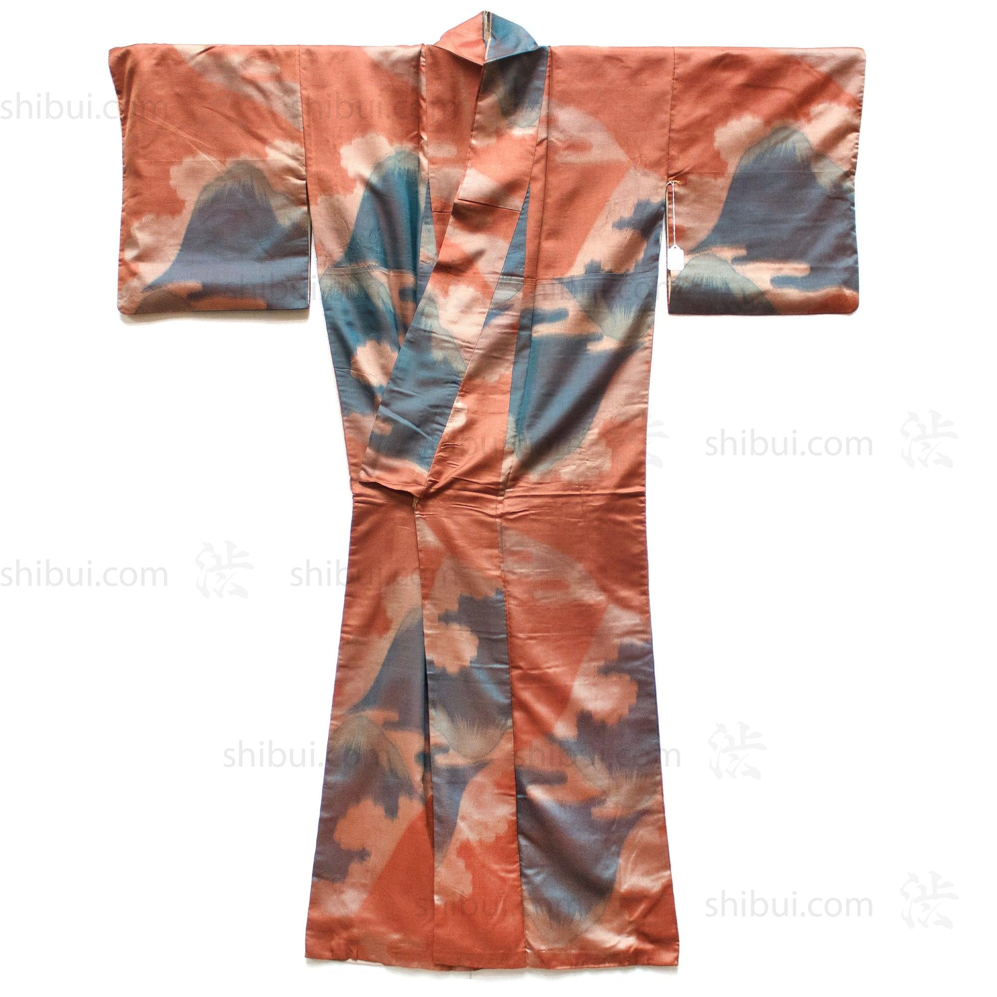 Meisen Silk Kimono with Mt Fuji Motif