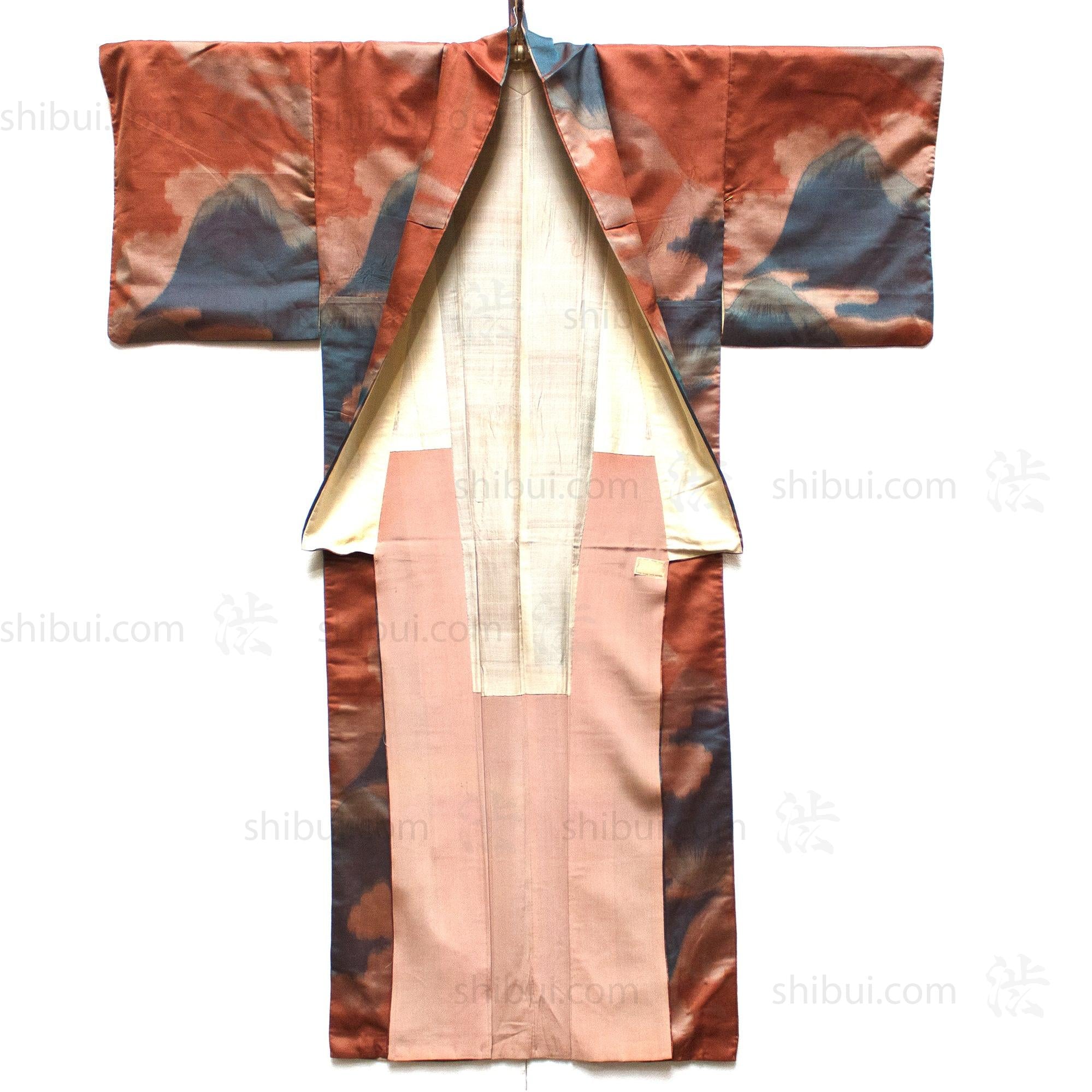 Meisen Silk Kimono with Mt Fuji Motif