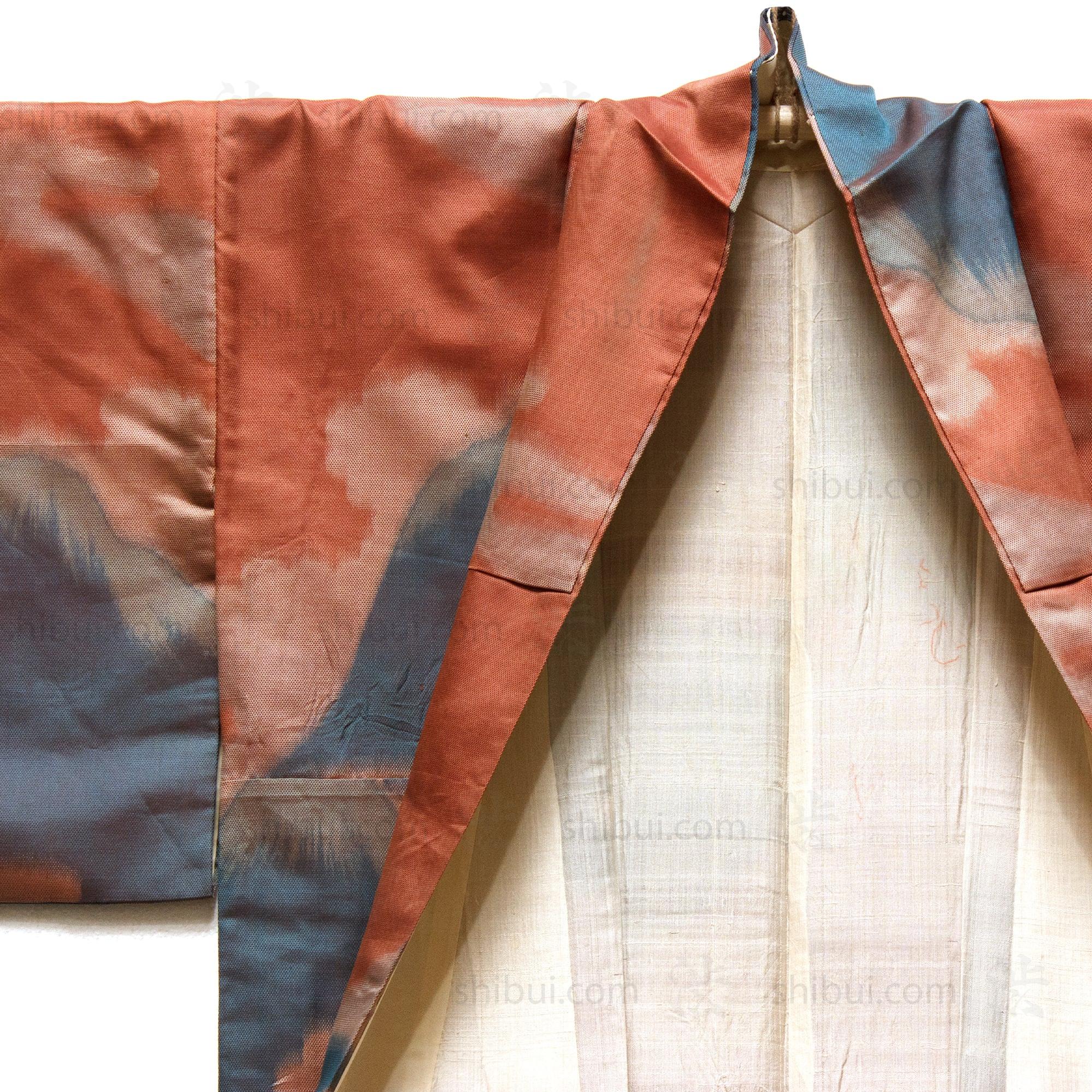 Meisen Silk Kimono with Mt Fuji Motif