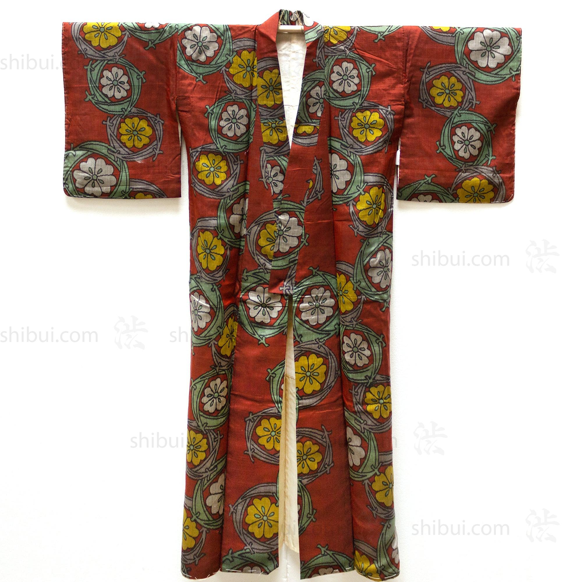 Meisen Silk Kimono with Floral Motif