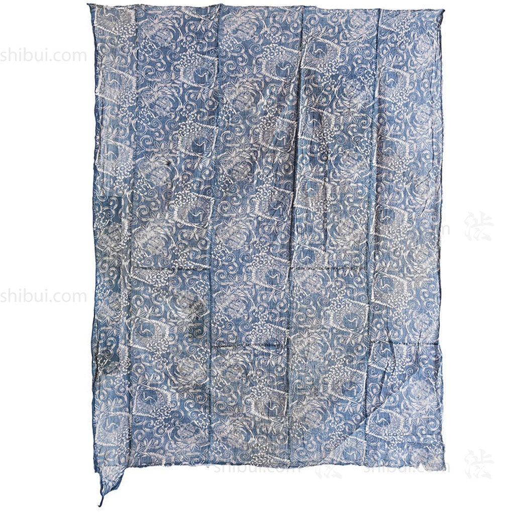 Katazome Futon Cover with Turtle, Crane and Bamboo Motif