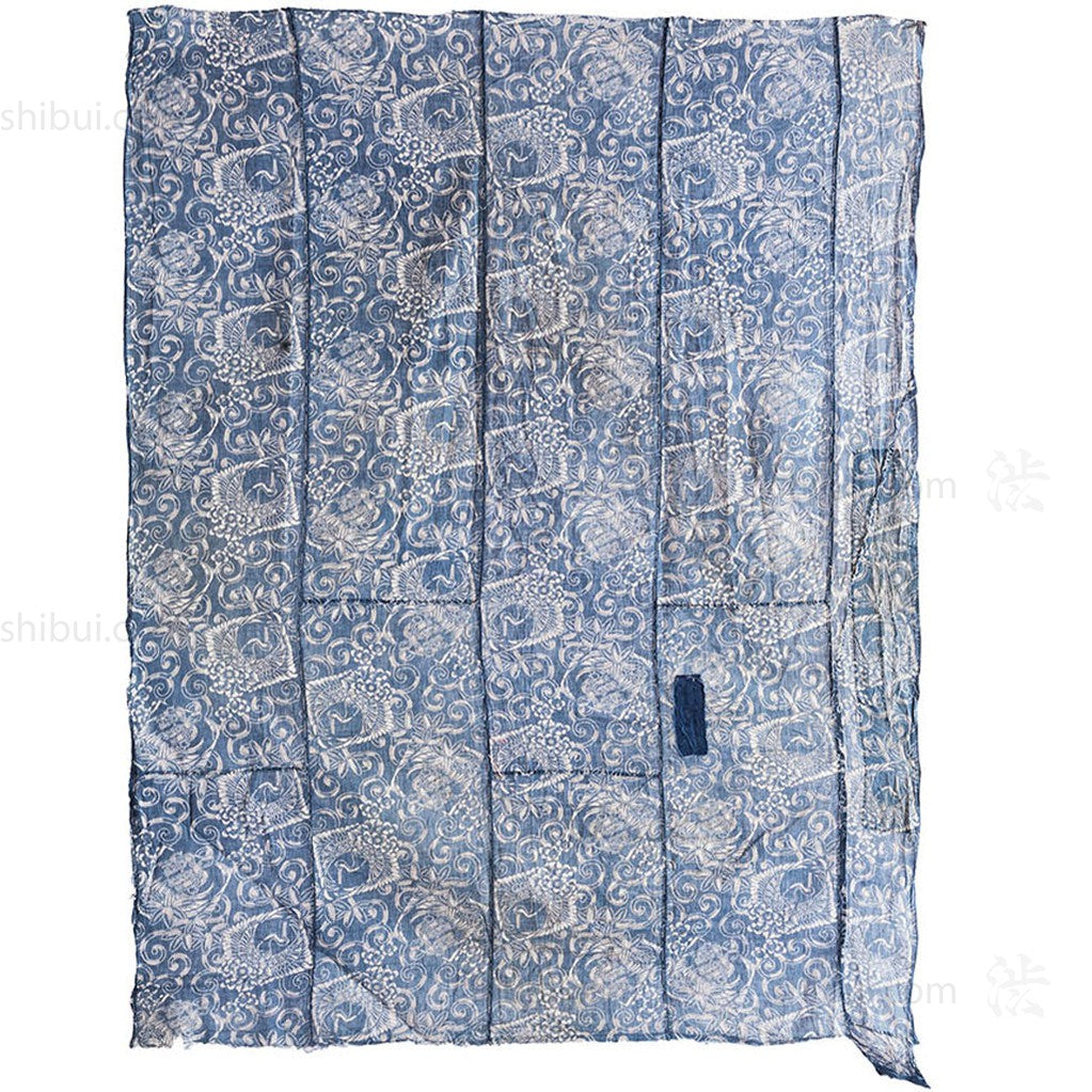 Katazome Futon Cover with Turtle, Crane and Bamboo Motif