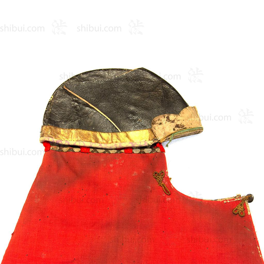 Samurai Leather Hat with Red Wool Drape