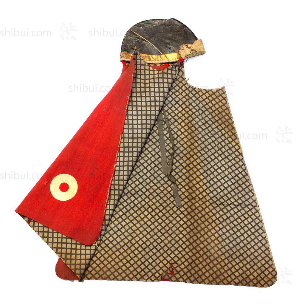 Samurai Leather Hat with Red Wool Drape