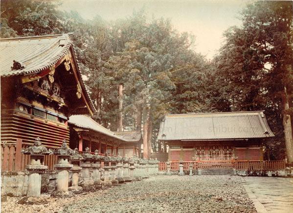 Hand-tinted Meiji Era Photograph | Temple Complex| Japanese Antique Photography | Albumen Photography | Japanese Decor