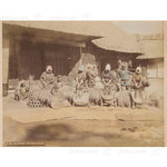 Hand-tinted Meiji Era Photograph | Rice Threshers | Japanese Antique Photography | Albumen Photography | Japanese Decor