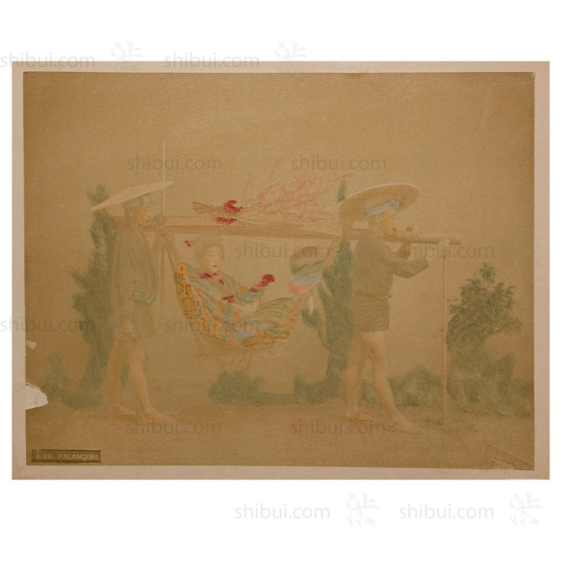 Hand-tinted Meiji Era Photograph | Palanquin | Japanese Antique Photography | Albumen Photography | Japanese Decor