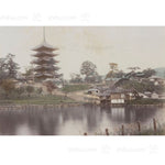 Framed Hand-tinted Meiji Era Photograph | Nara Pagoda | Japanese Antique Photography | Albumen Photography | Japanese Decor