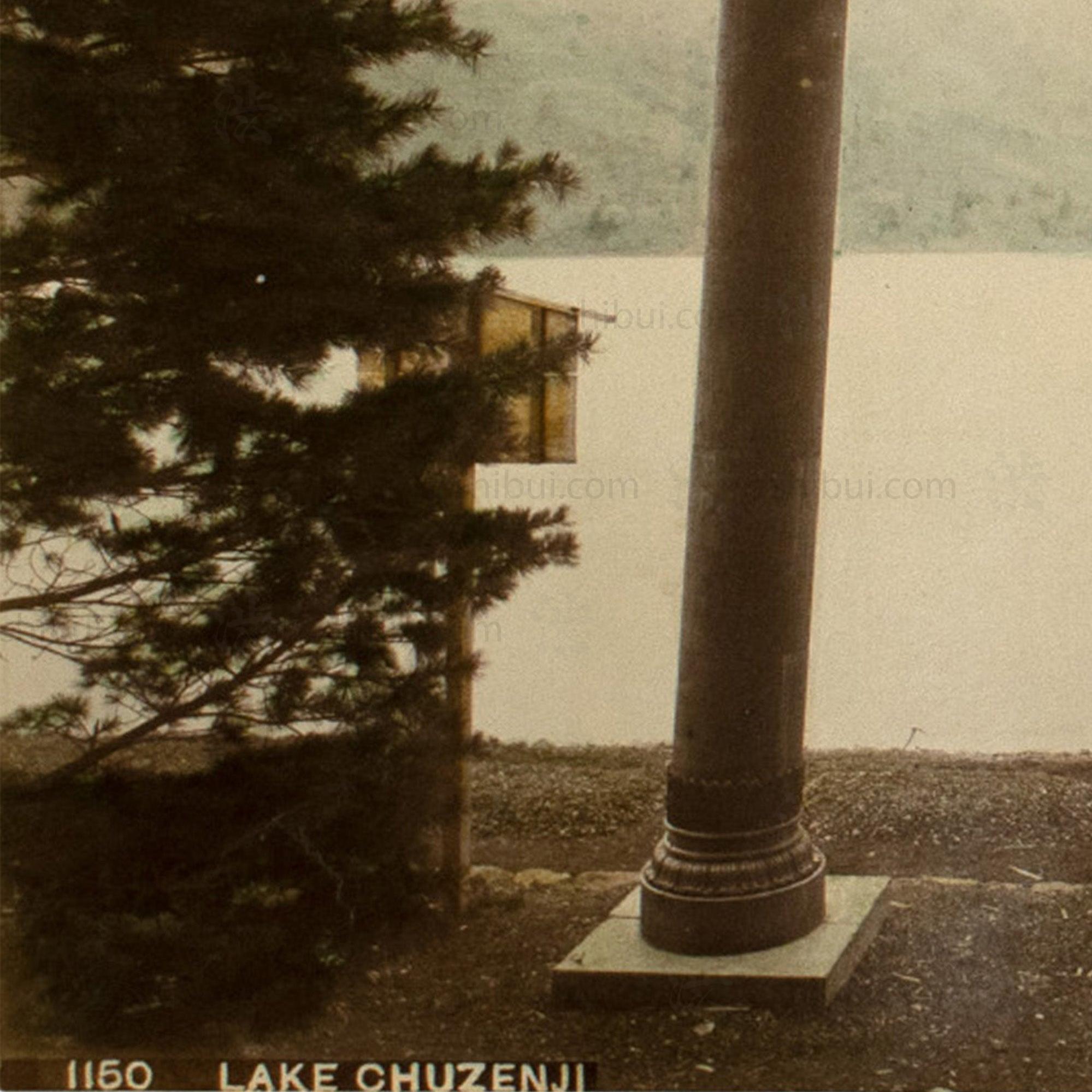 Chuzenji Lake with Torri Gate |  Hand Tinted Antique Albumen Print.