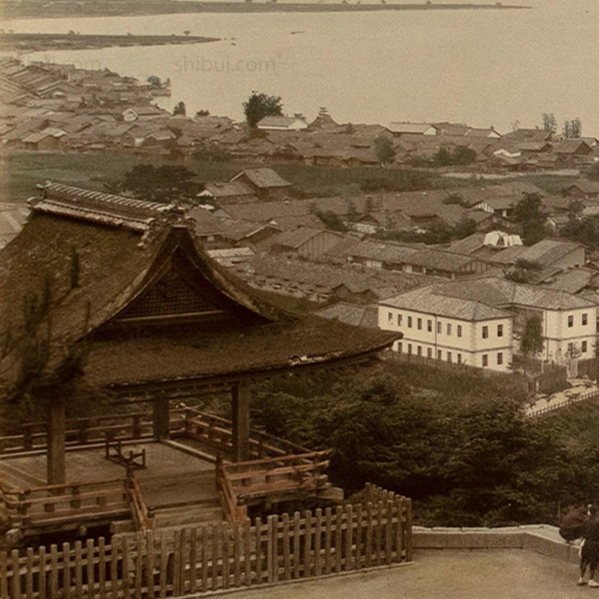 Antique Hand Tinted Albumen Photo of Otsu and Lake Biwa as Seen from Miidera TempleJapanese Photography |