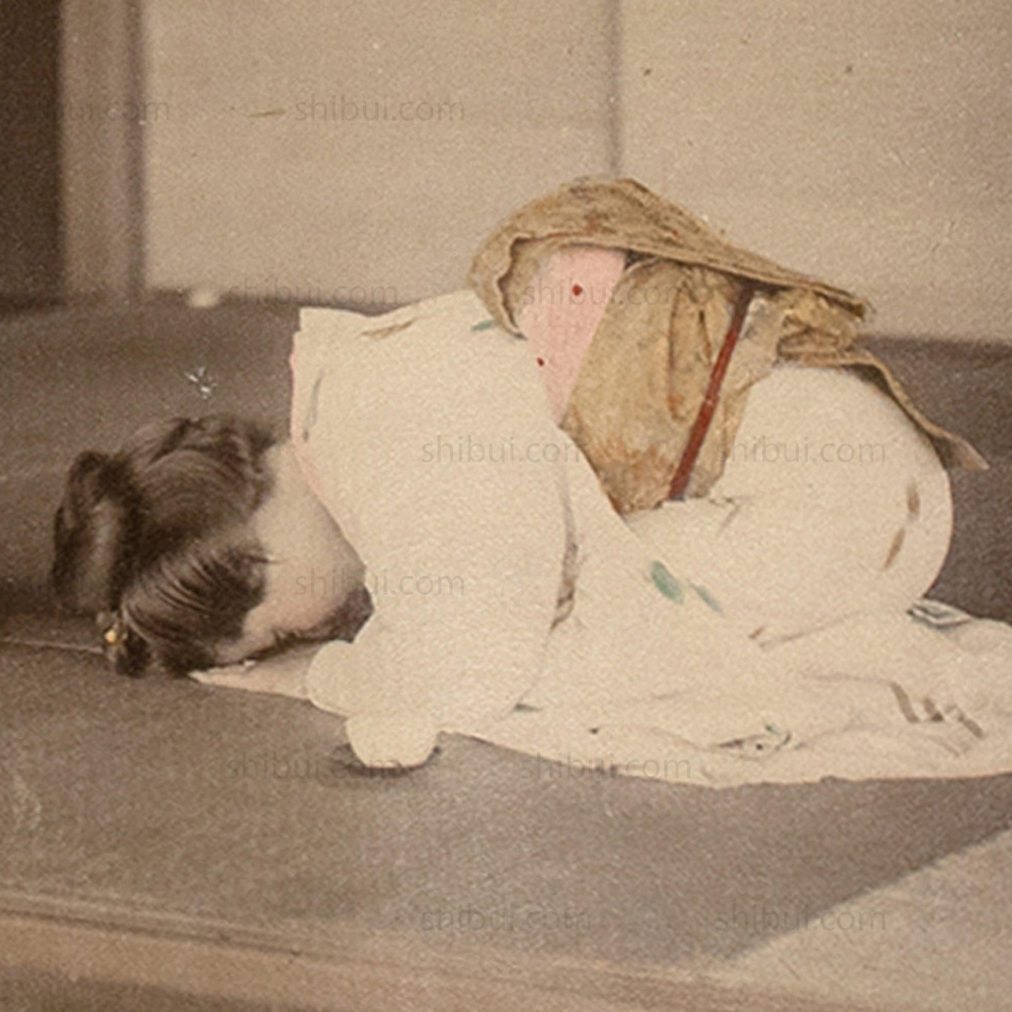 Hand Tinted Antique Japanese Photography | Women Greeting Each Other