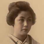 Hand Tinted Albumen Portrait of a Young Woman in Chirimen Kimono