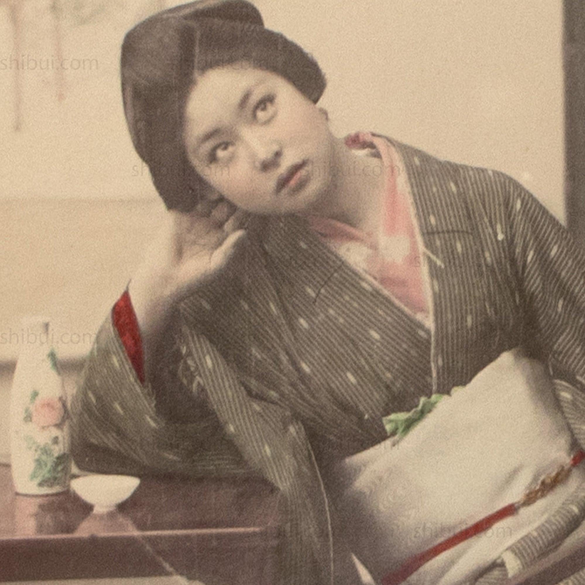 Female Musician | Hand Tinted Japanese Albumen Photograph