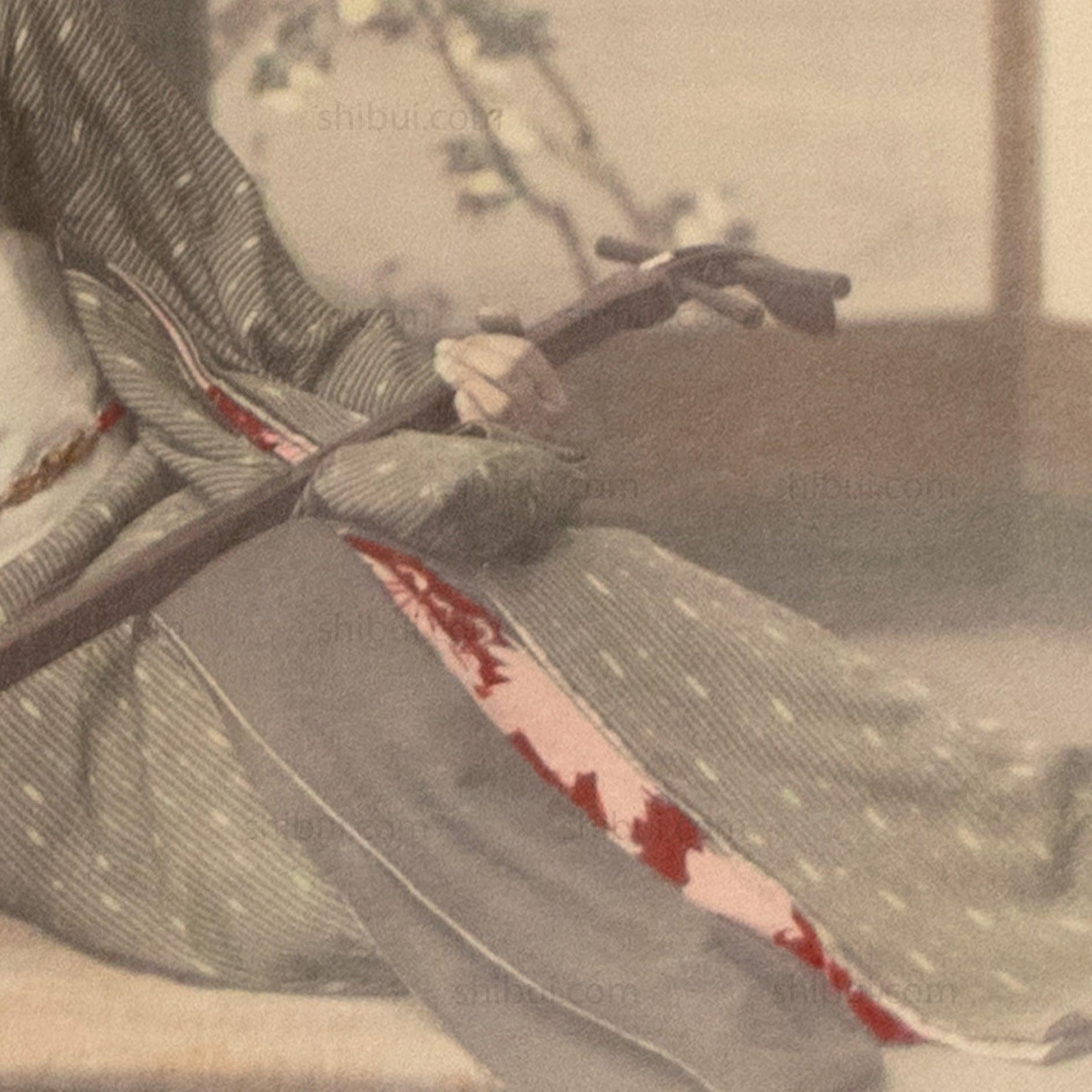 Female Musician | Hand Tinted Japanese Albumen Photograph