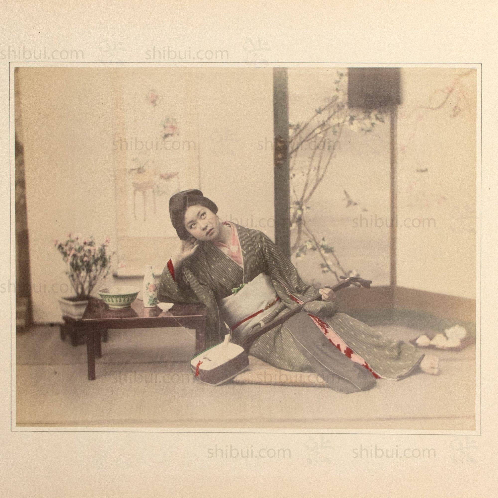 Female Musician | Hand Tinted Japanese Albumen Photograph