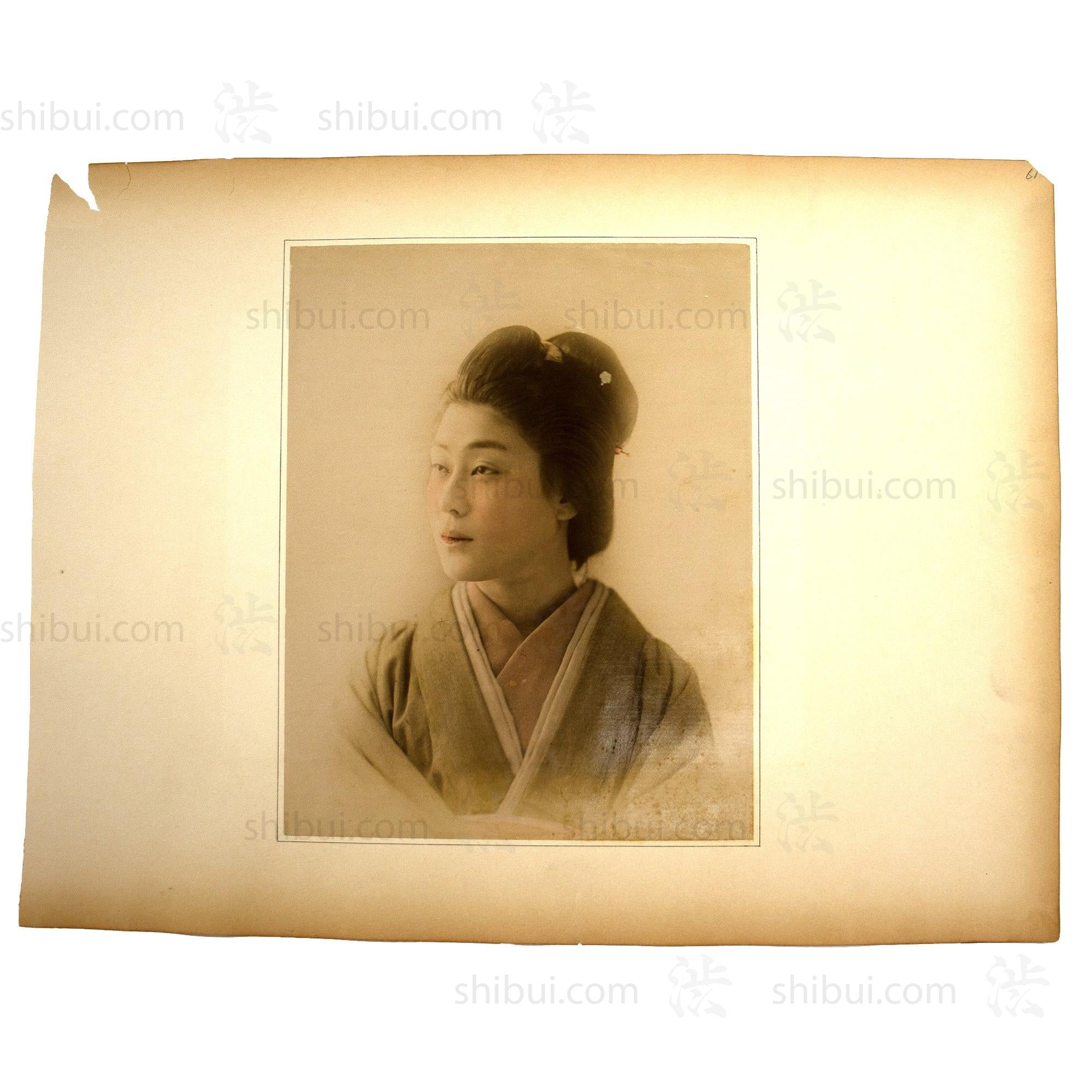 Hand Tinted Antique Japanese Albumen Portrait of a Woman