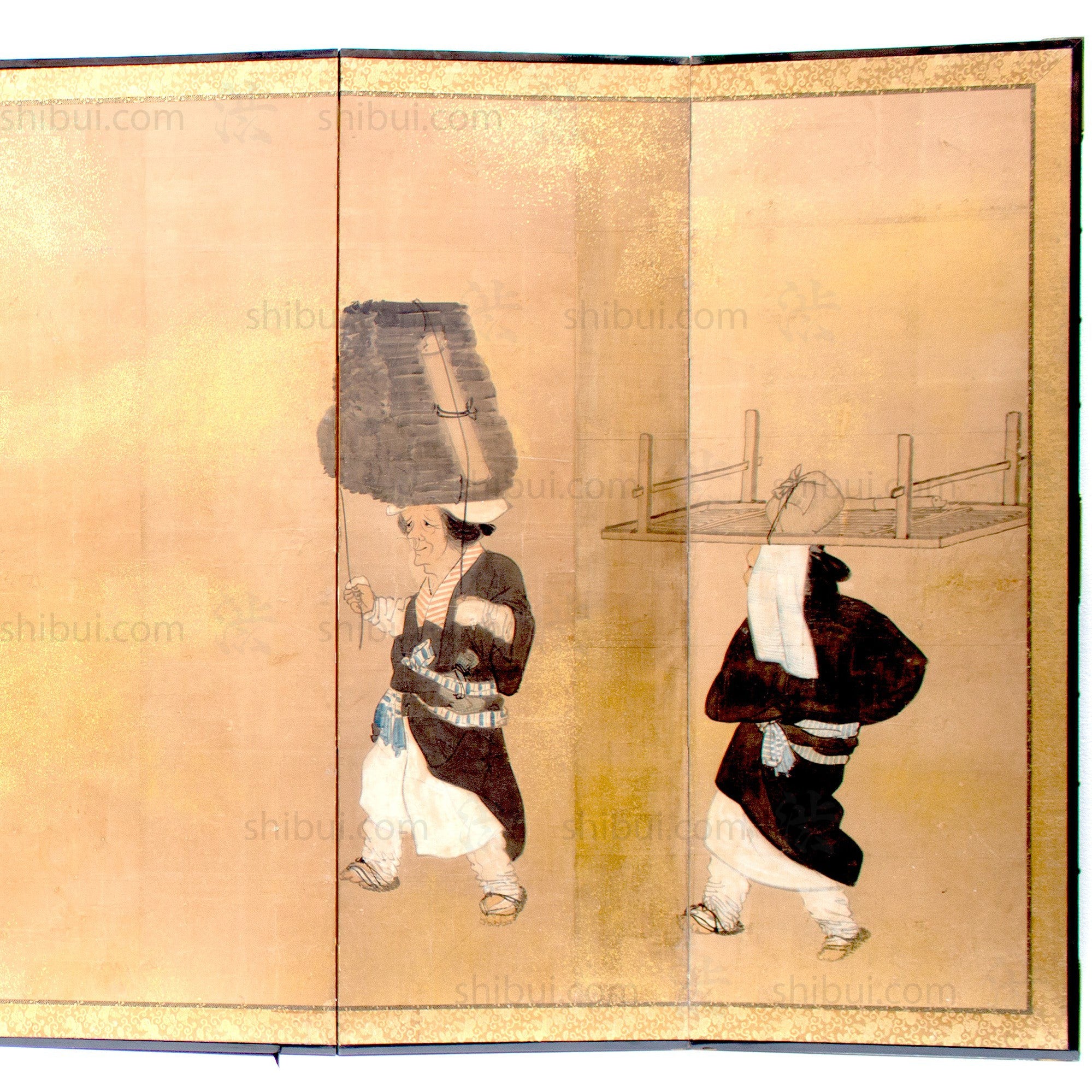 Japanese Antique Free-Standing Folding Screen Oharame Women Byobu