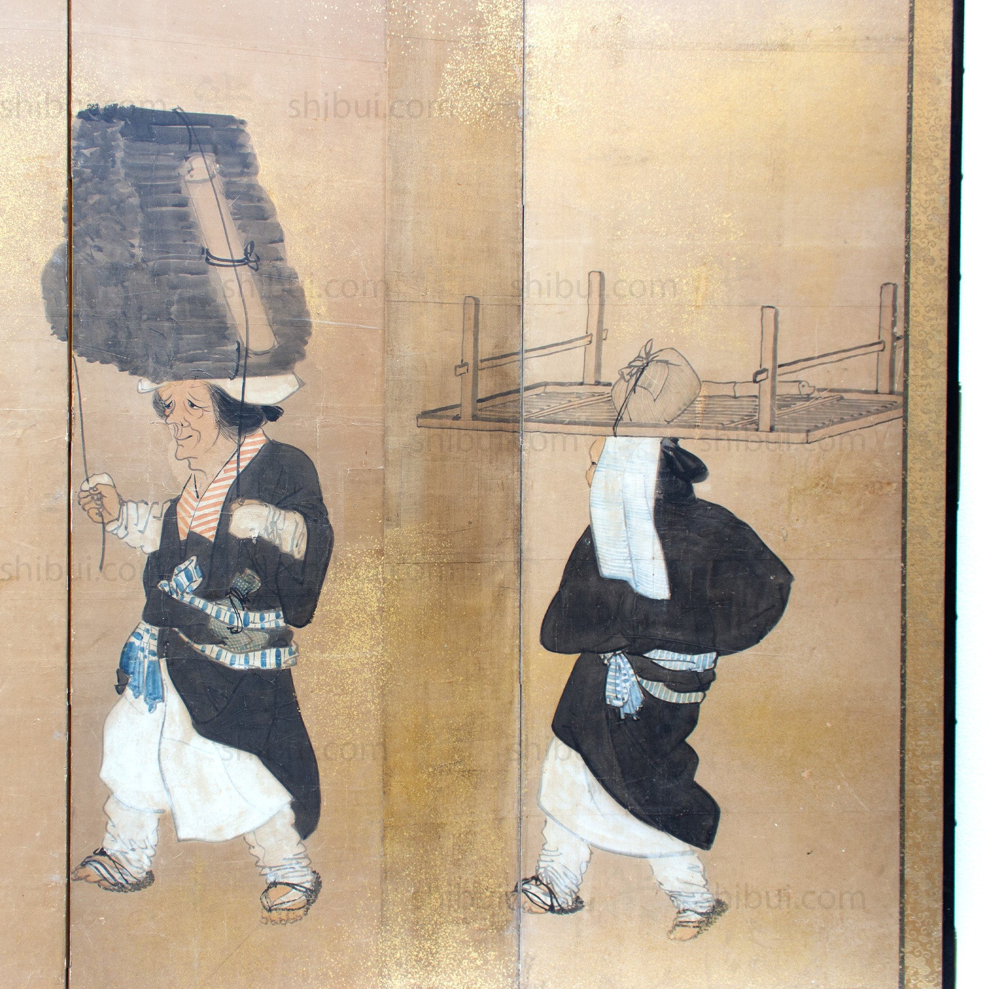 Japanese Antique Free-Standing Folding Screen Oharame Women Byobu