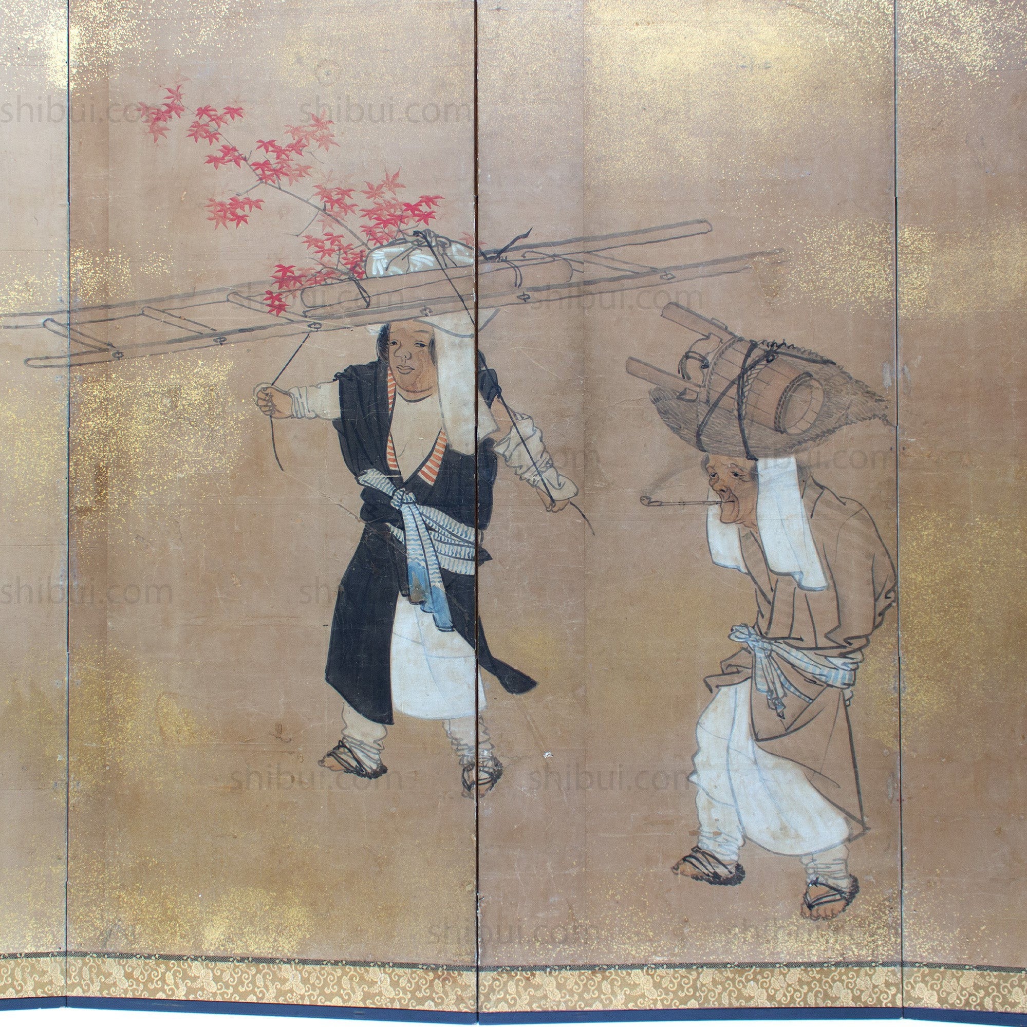 Japanese Antique Free-Standing Folding Screen Oharame Women Byobu