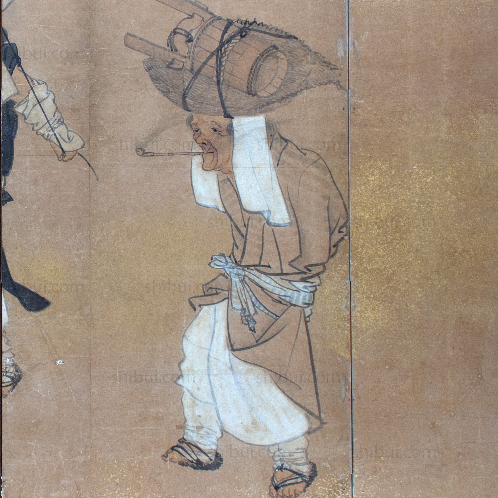 Japanese Antique Free-Standing Folding Screen Oharame Women Byobu