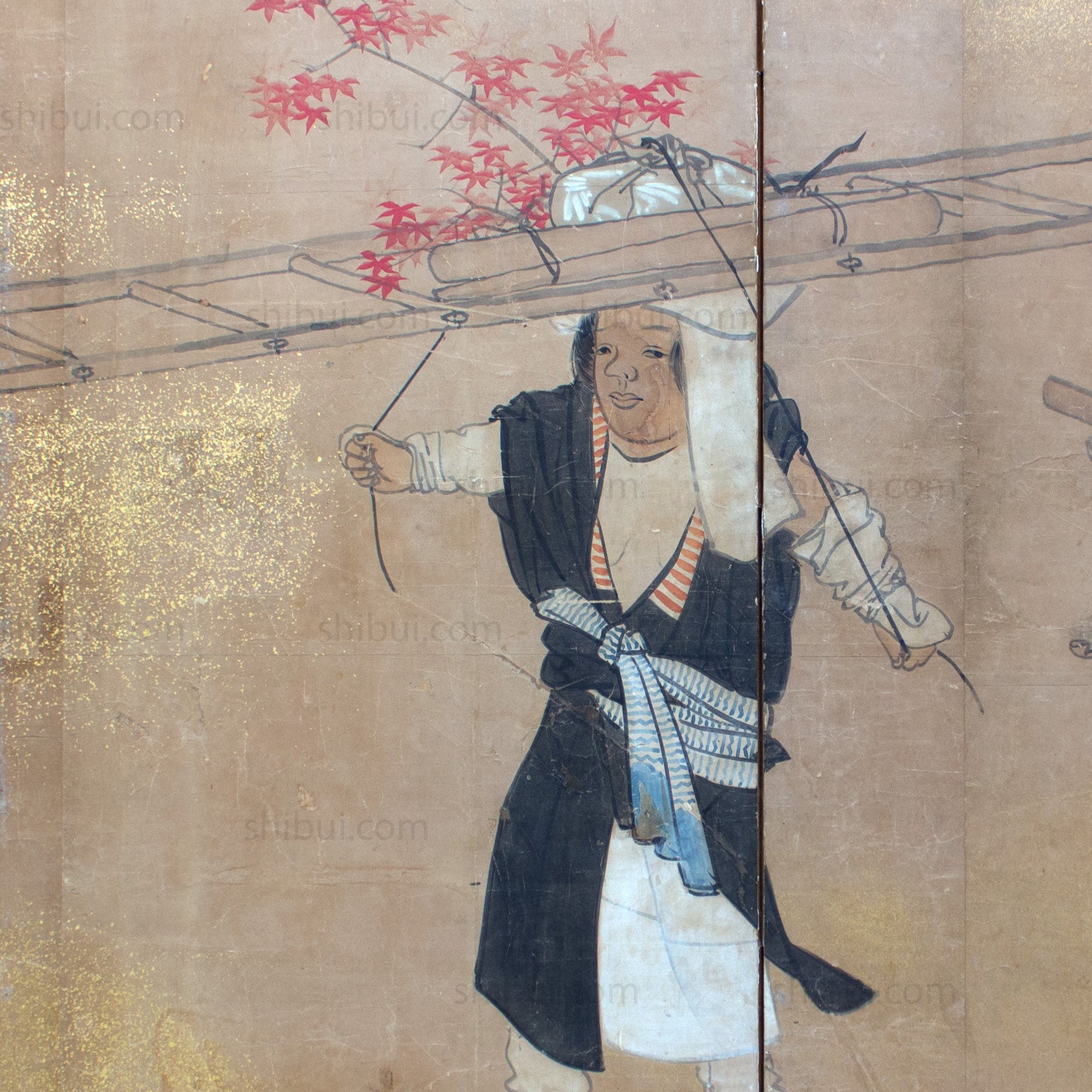 Japanese Antique Free-Standing Folding Screen Oharame Women Byobu