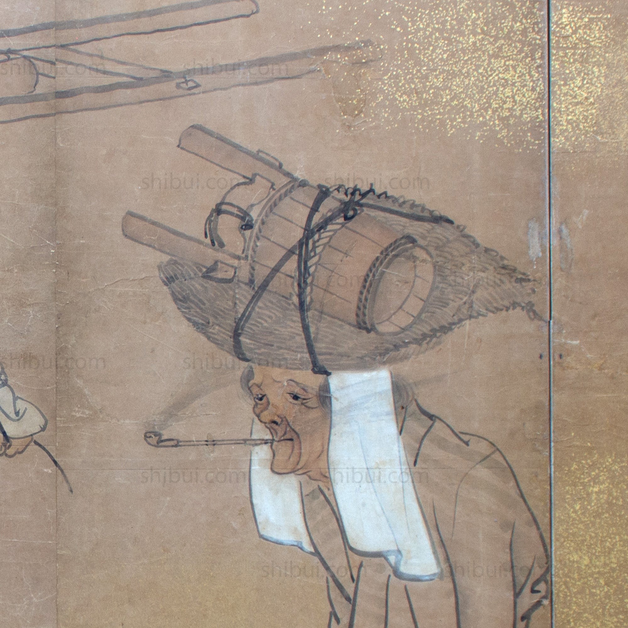 Japanese Antique Free-Standing Folding Screen Oharame Women Byobu