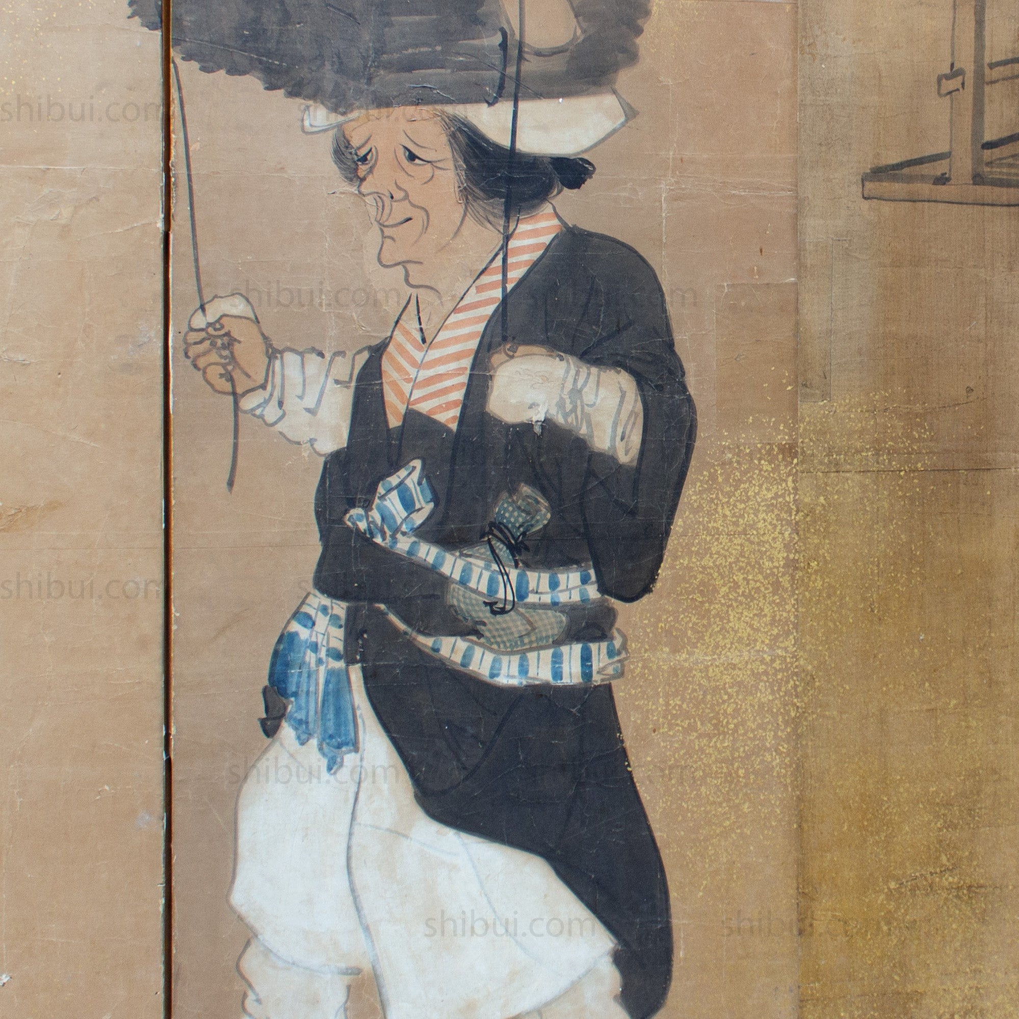 Japanese Antique Free-Standing Folding Screen Oharame Women Byobu