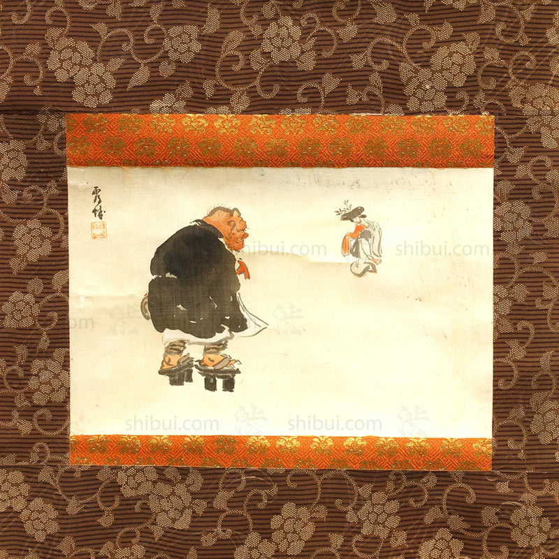Oni and Maiden  Otsu-e Style - Vintage Japanese Scroll