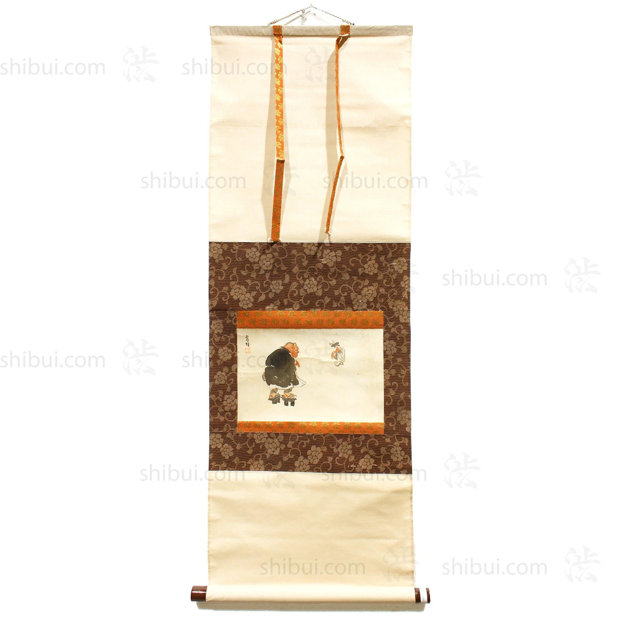 Oni and Maiden  Otsu-e Style - Vintage Japanese Scroll