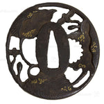 Tsuba Sword Guard with Leaf Motif Higo Zougan Inlay