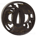 Tsuba Sword Guard with Leaf Motif Higo Zougan Inlay