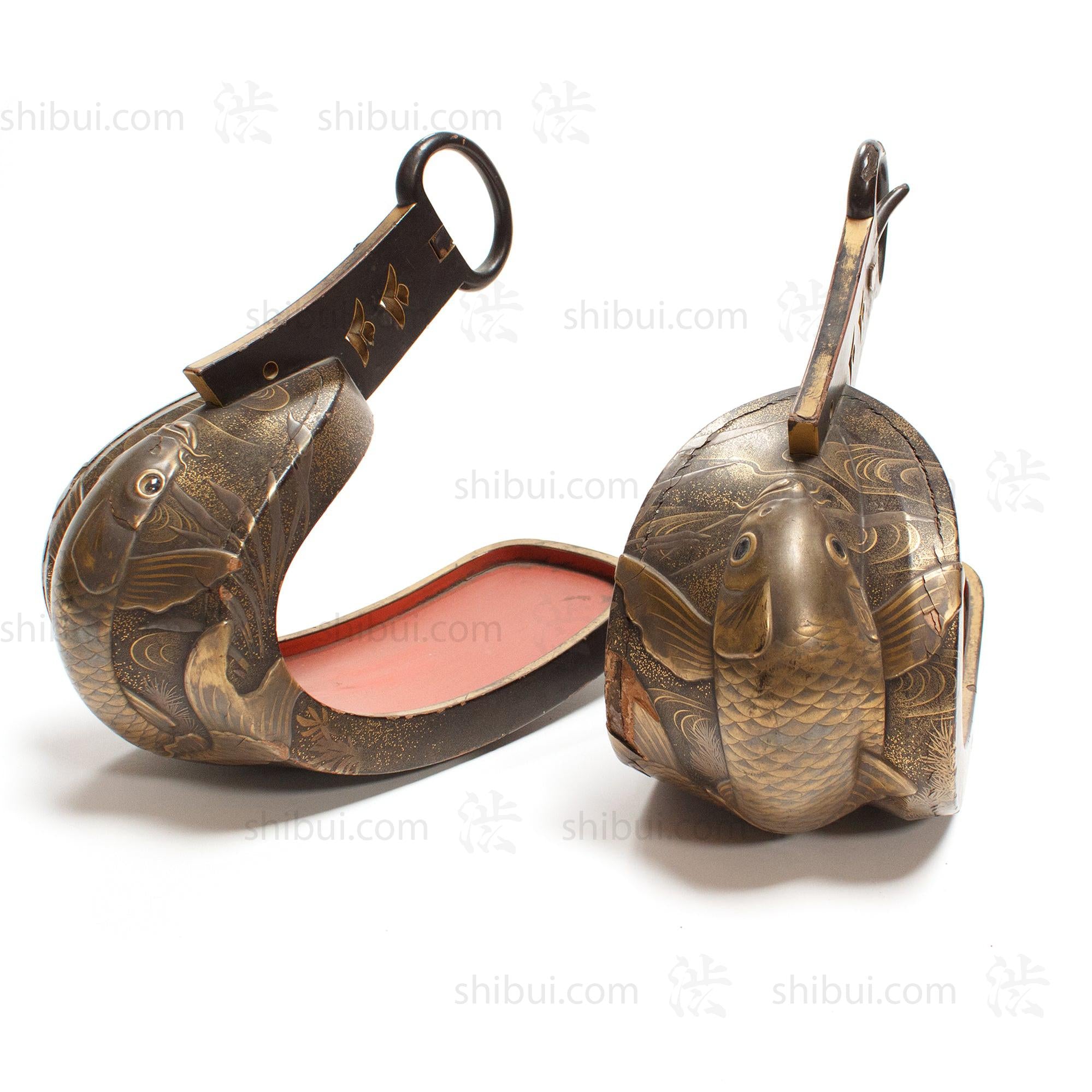 Lacquered Abumi Stirrups with Koi Motif