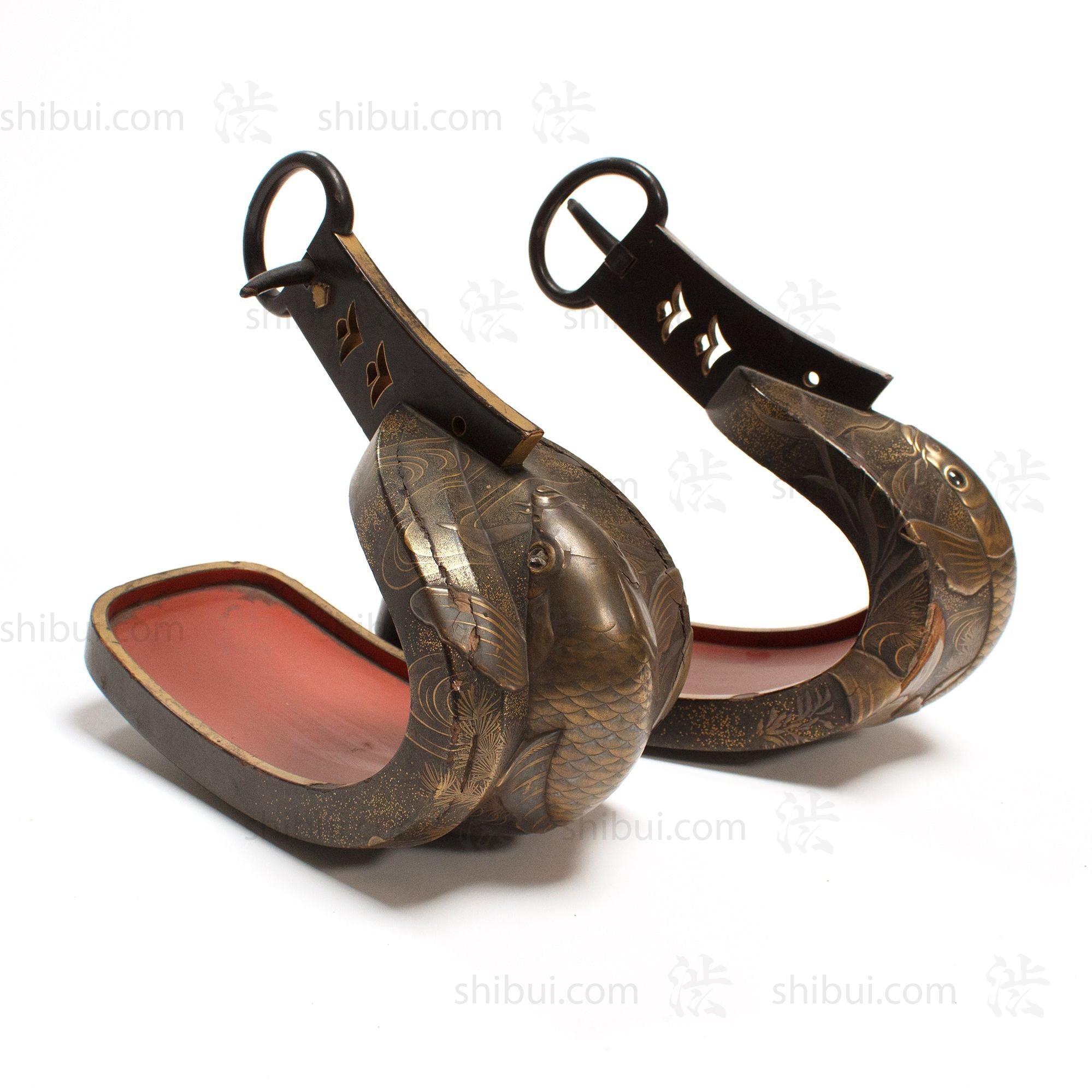 Lacquered Abumi Stirrups with Koi Motif
